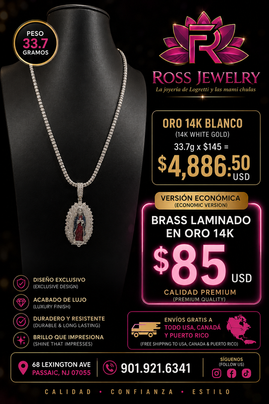 Mon ice MAs dije de virgen Brass laminado en oro blanco 14 k