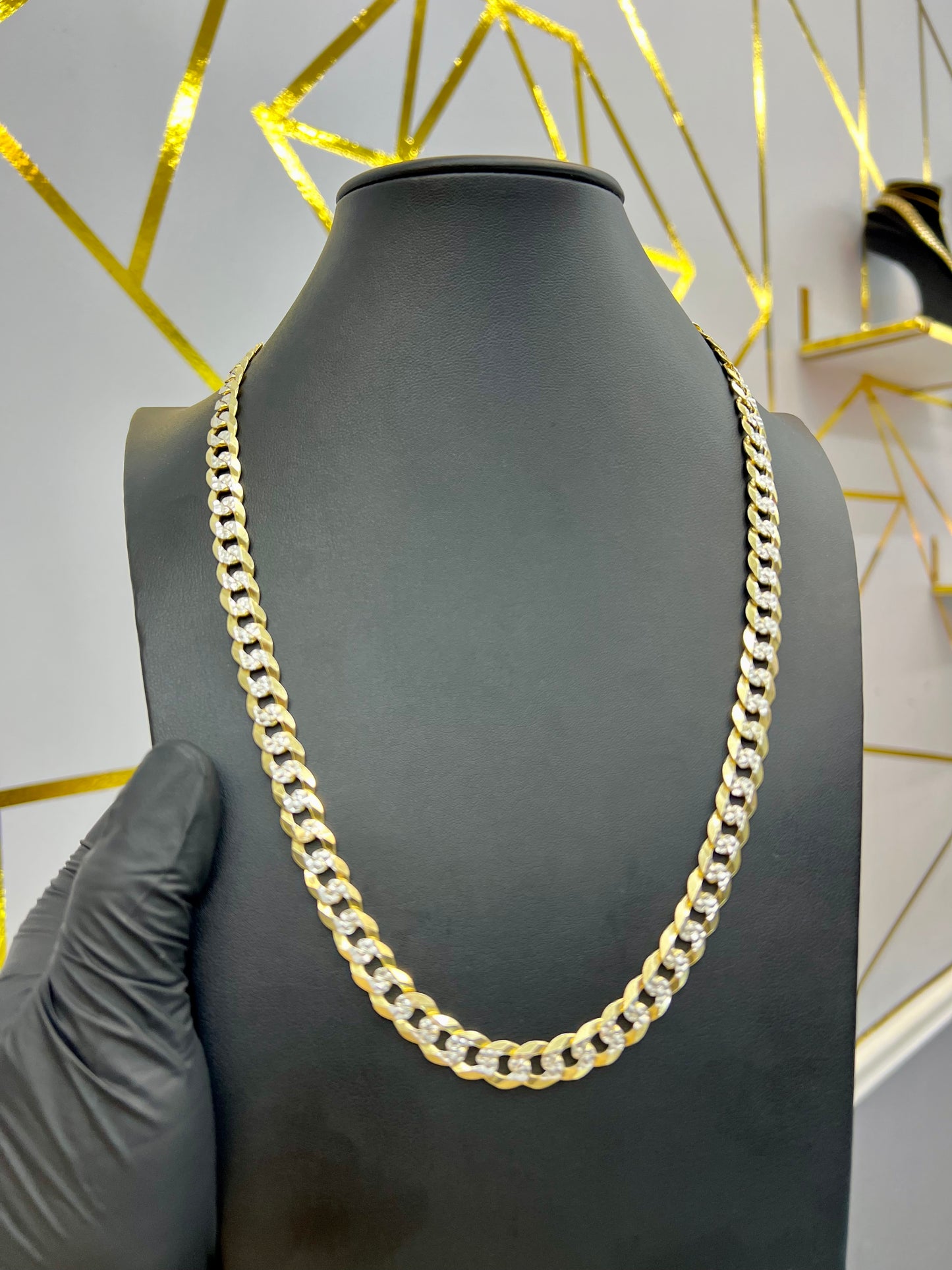 Cadena cubana doble tono plata bañada en oro 14 k